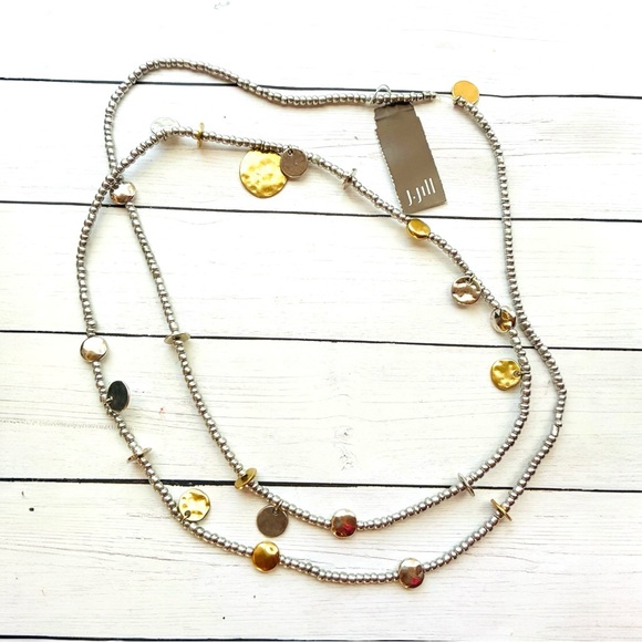 J. Jill Jewelry - NEW NWT J. Jill Gold Disc Silver Bead Stretchy Necklace Bracelet $39 Retail